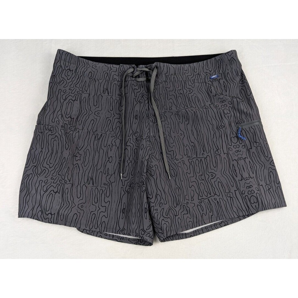 AFTCO‎ Board Shorts Mens 38 Gray Black Swirl Print Swim Trunks FLAW